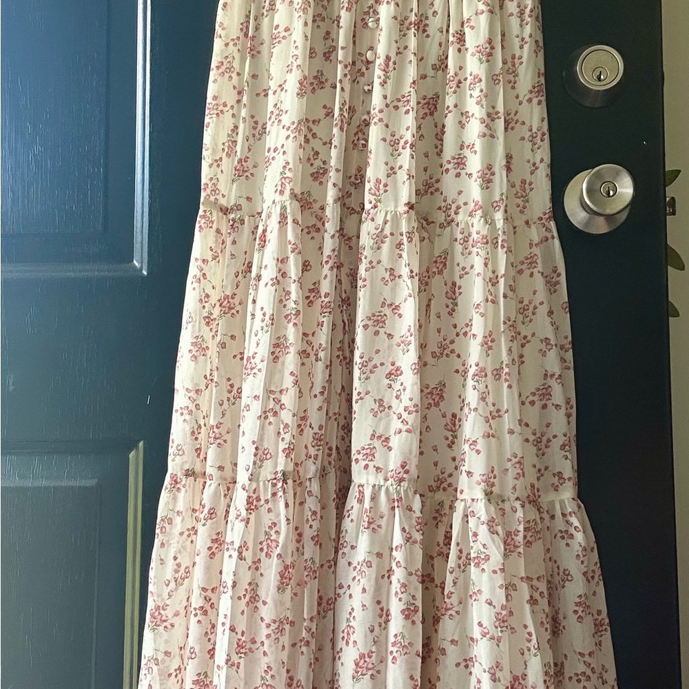 Floral Maxi Dress in Cream and Pink